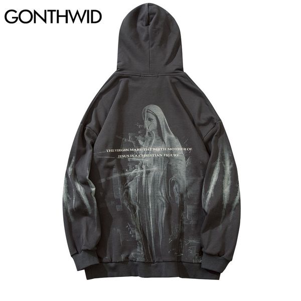 graffiti virgin mary print sweatshirts hoodies streetwear mens hip hop harajuku casual loose pullover hooded sweatshirt kg-247, Black 
graffiti virgin mary print sweatshirts hoodies streetwear mens hip hop harajuku casual loose pullover hooded sweatshirt kg-247, Black