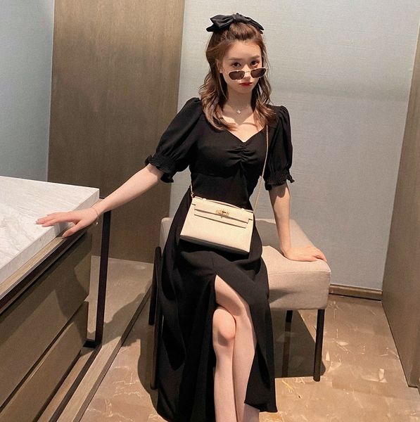 8xpds skirt niche square collar bubble sleeve side for women skirt summer new elegant long 2020 long french slimming dress split mid-length, Black;gray
8xpds skirt niche square collar bubble sleeve side for women skirt summer new elegant long 2020 long french slimming dress split mid-length, Black;gray