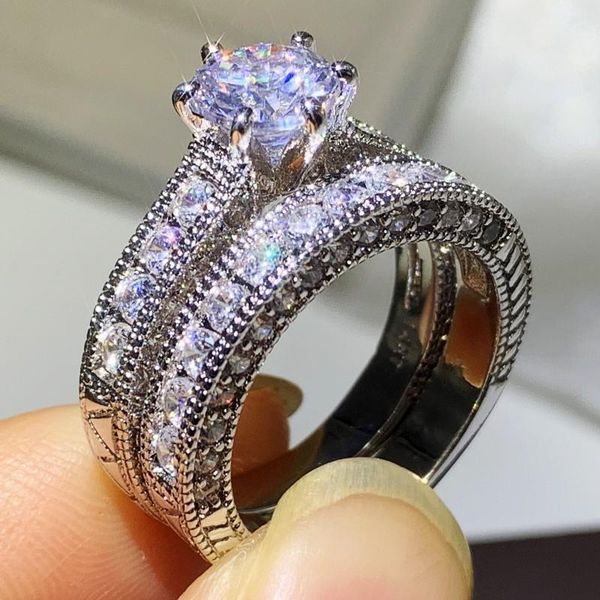 vintage jewelry couple rings 14kt white gold fill round cut white z cz diamond gemstones party retro women wedding bridal ring set gift, Slivery;golden
vintage jewelry couple rings 14kt white gold fill round cut white z cz diamond gemstones party retro women wedding bridal ring set gift, Slivery;golden