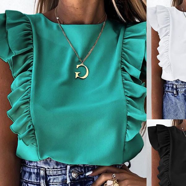 elegant solid color ruffle blouse women shirt 2021 summer o neck pleated blusa lady new casual button sleeveless blusa, White
elegant solid color ruffle blouse women shirt 2021 summer o neck pleated blusa lady new casual button sleeveless blusa, White