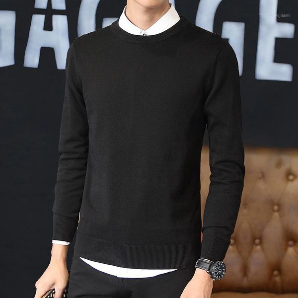 autumn winter men's solid color round neck cotton sweater slim fashion trending sweater1, White;black
autumn winter men's solid color round neck cotton sweater slim fashion trending sweater1, White;black