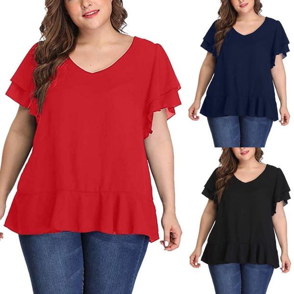 2020 newly blouses women solid plus size short sleeve v neck shirt ruffle sleeve blouse plus size blouse femme clothing, White
2020 newly blouses women solid plus size short sleeve v neck shirt ruffle sleeve blouse plus size blouse femme clothing, White