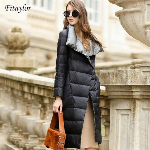 fitaylor women down jacket long coat winter warm double sided light white duck down parka female plus size snow outwear 201208, Black
fitaylor women down jacket long coat winter warm double sided light white duck down parka female plus size snow outwear 201208, Black