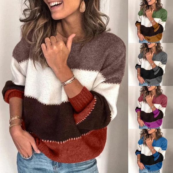 autumn and winter women new round neck color matching comfortable loose sweater, White;black
autumn and winter women new round neck color matching comfortable loose sweater, White;black