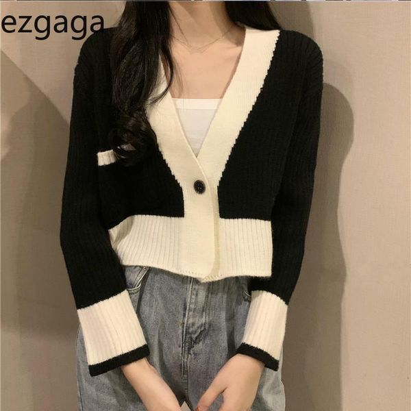 women's knits & tees ezgaga cropped sweater women contrast 2021 korean loose v-neck single button cardigan tender fashion knitted fema, White
women's knits & tees ezgaga cropped sweater women contrast 2021 korean loose v-neck single button cardigan tender fashion knitted fema, White