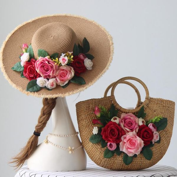 original handmade straw bag rose hat travel vacation simulation flower handbag women's bag set
original handmade straw bag rose hat travel vacation simulation flower handbag women's bag set