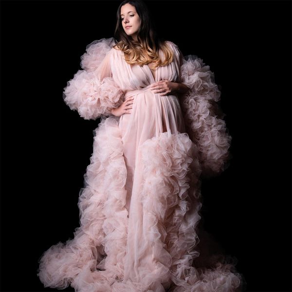 modern long sleeve prom dresses tiered ruffles oversize maternity pshoot dress party robes custom made, Black
modern long sleeve prom dresses tiered ruffles oversize maternity pshoot dress party robes custom made, Black