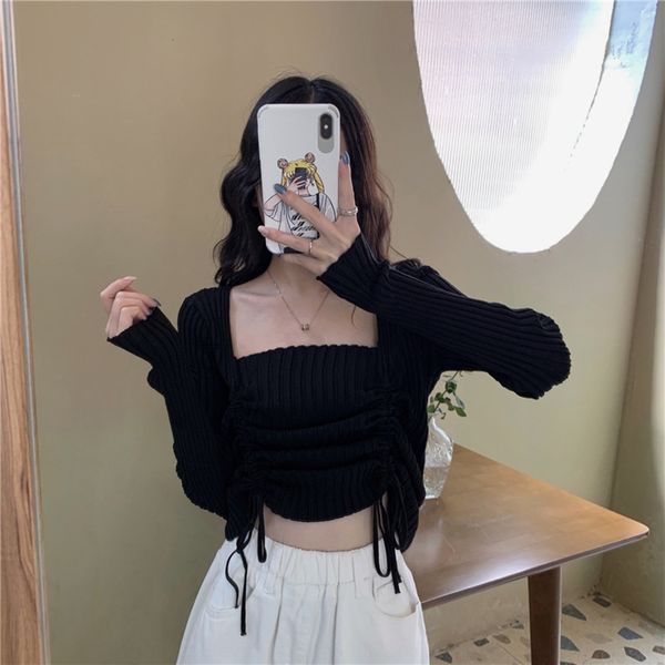 levds square french slim slimming knitwear drawstring short autumn knitwear small machine long sleeve collar women x513a jmzyx, White;black
levds square french slim slimming knitwear drawstring short autumn knitwear small machine long sleeve collar women x513a jmzyx, White;black