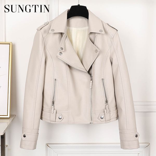 sungtin women faux leather jacket beige casual slim motorcycle biker leather coat female punk streetwear spring autumn jackets 201027, Black
sungtin women faux leather jacket beige casual slim motorcycle biker leather coat female punk streetwear spring autumn jackets 201027, Black