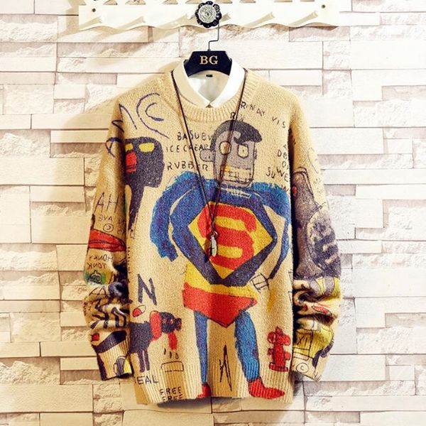 men's fall/winter new style japanese large size graffiti sweater casual round neck pullover loose sweater, White;black
men's fall/winter new style japanese large size graffiti sweater casual round neck pullover loose sweater, White;black