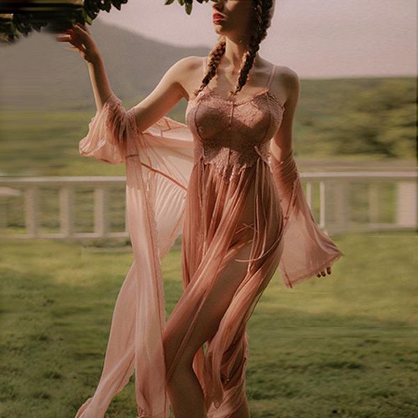 little fairy women sleepwear sling lace thin long night dress high slit streamer nightgowns mesh gauze perspective lingerie, Black;red
little fairy women sleepwear sling lace thin long night dress high slit streamer nightgowns mesh gauze perspective lingerie, Black;red