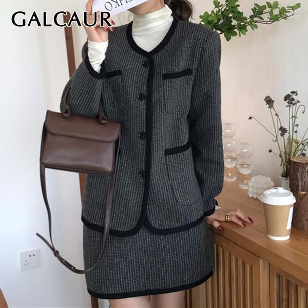 galcaur korean two piece set for women o neck long sleeve plaid hit color high waist mini skirt elegant sets female 2020 new1, Gray
galcaur korean two piece set for women o neck long sleeve plaid hit color high waist mini skirt elegant sets female 2020 new1, Gray