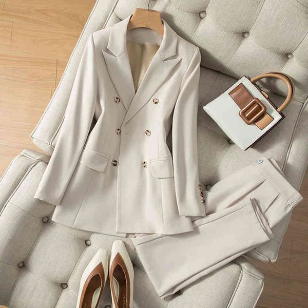women's two piece pants spring autumn office ladies suit beige elegant blazer women loose double-breasted straight trousers two-piece 4, White
women's two piece pants spring autumn office ladies suit beige elegant blazer women loose double-breasted straight trousers two-piece 4, White
