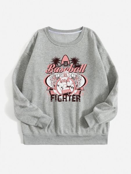 letter & figure graphic thermal sweatshirt 78xy#, White;black