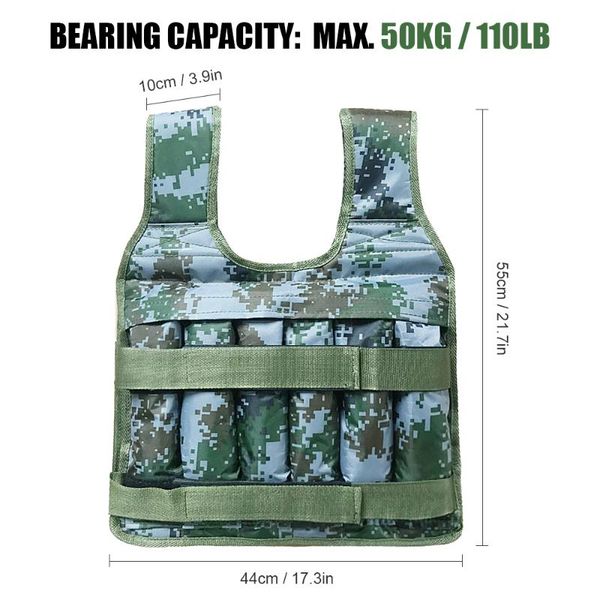 50kg loading weighted vest physical fitness adjustable weight jacket oxford exercise training weight loss sportswear