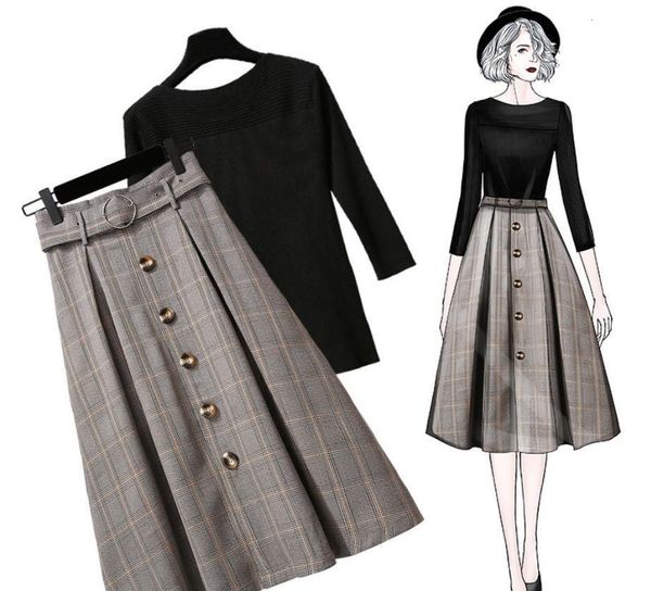 2019 winter elegant ladies skirt set knitted and plaid skirt two piece outfit korean style women 2 piece set clothes, Gray
2019 winter elegant ladies skirt set knitted and plaid skirt two piece outfit korean style women 2 piece set clothes, Gray