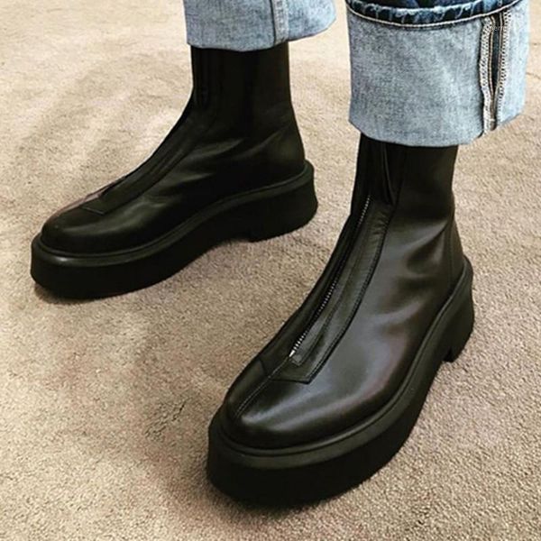 genuine leather solid color thick bottom women's motorcycle boot round toe zipper-sid wearproof vulcanized shoes1, Black
genuine leather solid color thick bottom women's motorcycle boot round toe zipper-sid wearproof vulcanized shoes1, Black