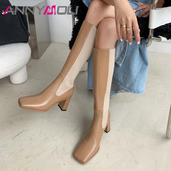 annymoli real leather high heel knee high boots women shoes square toe block heels zipper long boots lady autumn apricot size 40, Black
annymoli real leather high heel knee high boots women shoes square toe block heels zipper long boots lady autumn apricot size 40, Black