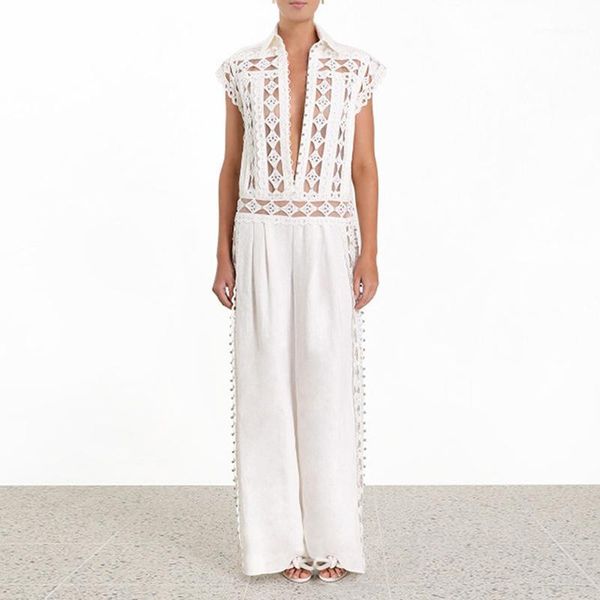 excellent quality stylish designer jumpsuit women's hollow out lace patchwork wide leg jumpsuit1, Black;white
excellent quality stylish designer jumpsuit women's hollow out lace patchwork wide leg jumpsuit1, Black;white