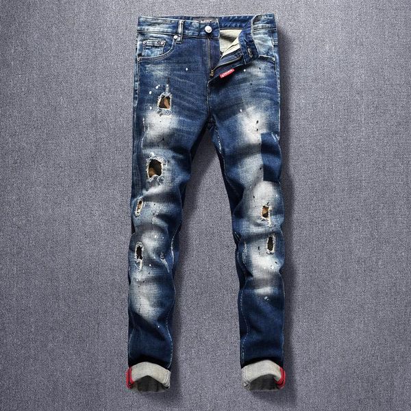 american streetwear fashion men jeans elastic slim fit retro ripped denim punk trousers patchwork hip hop pants, Blue
american streetwear fashion men jeans elastic slim fit retro ripped denim punk trousers patchwork hip hop pants, Blue