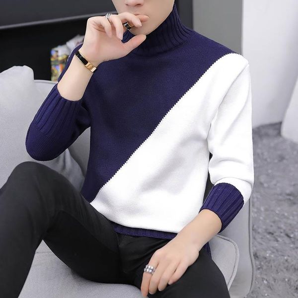 new years casual warm half turtleneck sweater men knitted patchwork sweaters men korean fashion pullover, White;black
new years casual warm half turtleneck sweater men knitted patchwork sweaters men korean fashion pullover, White;black