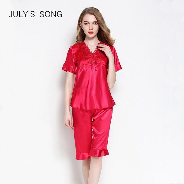 july's song 2 pieces women's faux silk pajamas summer sleepwear set short-sleeved pants v-neck lace new female homewear suit1, Black;red
july's song 2 pieces women's faux silk pajamas summer sleepwear set short-sleeved pants v-neck lace new female homewear suit1, Black;red
