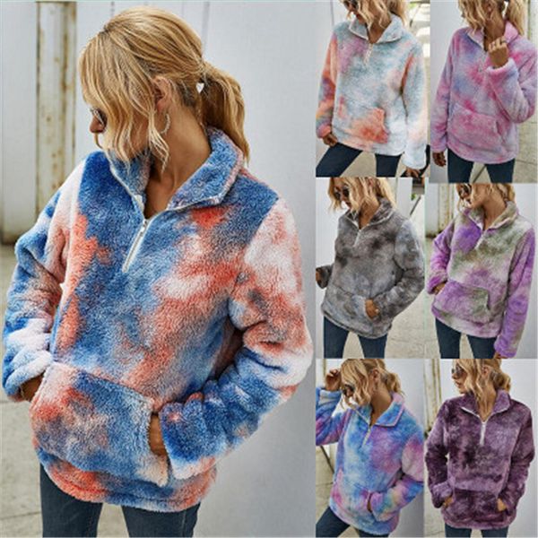 women tie-dye sweatshirts fashion trend long sleeve all-match zipper furry designer female winter thicken pocket casual loose hoodies, Black
women tie-dye sweatshirts fashion trend long sleeve all-match zipper furry designer female winter thicken pocket casual loose hoodies, Black