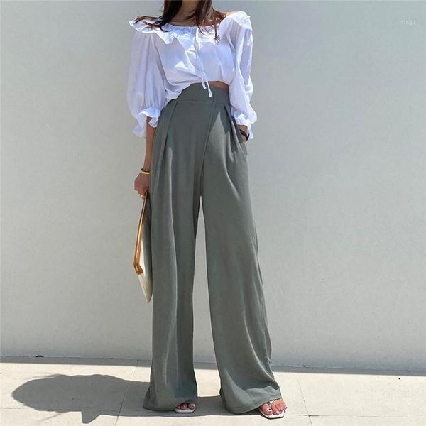 korean style elegant simple basic solid elegant fashion pants for ladies high waist adjustable straight comfort wide leg pants1, Blue
korean style elegant simple basic solid elegant fashion pants for ladies high waist adjustable straight comfort wide leg pants1, Blue
