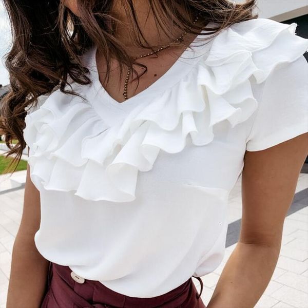 2021 summer women blouses beshort sleeve ruffles loose elegant vintage casual big large pluse sizes office shirts, White
2021 summer women blouses beshort sleeve ruffles loose elegant vintage casual big large pluse sizes office shirts, White