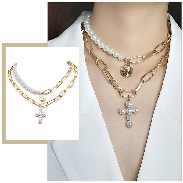 2 pcs/ set chunky lora rectangle link chain choker for women simulated pearl cross coin pendant chic elegant layered necklaces, Golden;silver
2 pcs/ set chunky lora rectangle link chain choker for women simulated pearl cross coin pendant chic elegant layered necklaces, Golden;silver