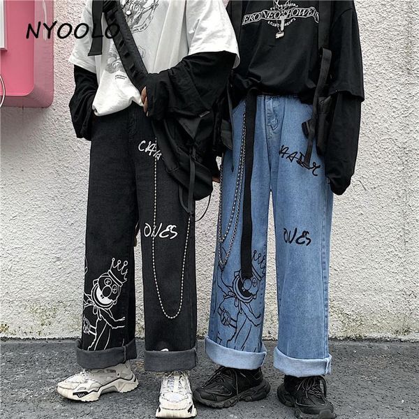 nyoolo vintage cartoon letters print washed high waist jeans casual streetwear loose full length wide leg denim pants women men1, Blue
nyoolo vintage cartoon letters print washed high waist jeans casual streetwear loose full length wide leg denim pants women men1, Blue