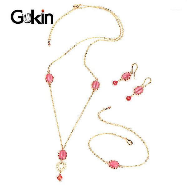 gukin bridal jewelry set fashion gold color pink opal pendant women's necklace earrings and bracelet wedding jewelry sets1, Silver
gukin bridal jewelry set fashion gold color pink opal pendant women's necklace earrings and bracelet wedding jewelry sets1, Silver