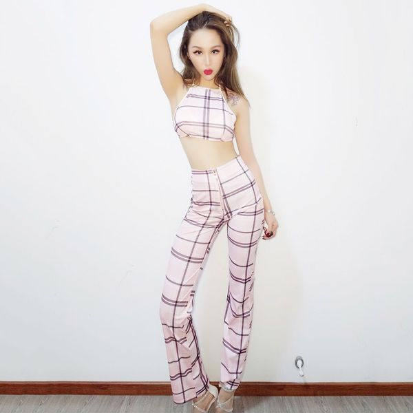 nightclub bar ds performance costume dj female singer party jazz dance hip hop clothing pink plaid sling trousers, Black;red
nightclub bar ds performance costume dj female singer party jazz dance hip hop clothing pink plaid sling trousers, Black;red