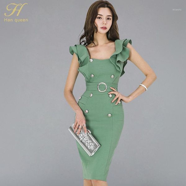 h han queen 2021 summer solid color pencil dress women korean zipper square collar ruffles button slim strap split dresses1, Black;gray
h han queen 2021 summer solid color pencil dress women korean zipper square collar ruffles button slim strap split dresses1, Black;gray