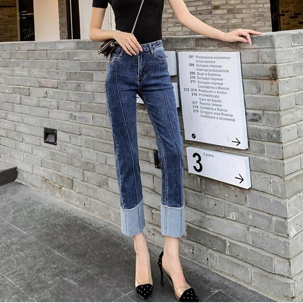 spring new patchwork straight woman jeans high waist cuffs denim female ankle length stitch pants mujer plus size stretch jeans, Blue
spring new patchwork straight woman jeans high waist cuffs denim female ankle length stitch pants mujer plus size stretch jeans, Blue