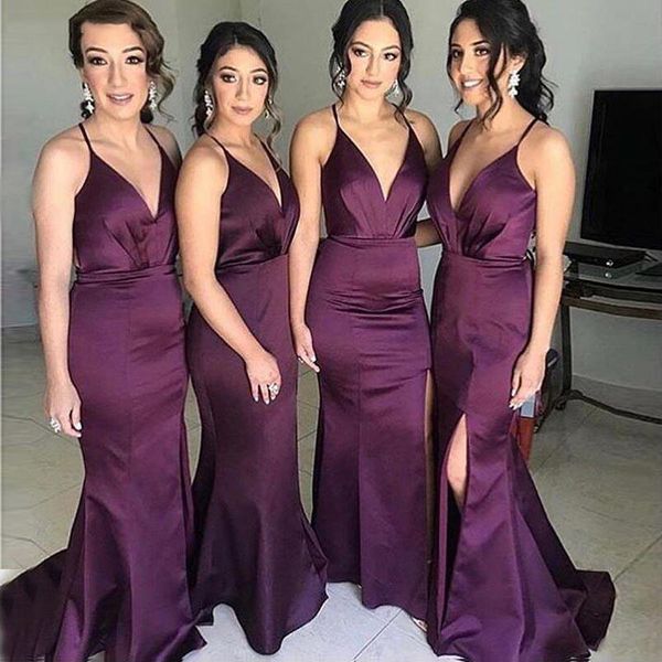 deep v neck mermaid long bridesmaid dresses side split sweep train satin maid of honor dress evening gowns, White;pink
deep v neck mermaid long bridesmaid dresses side split sweep train satin maid of honor dress evening gowns, White;pink