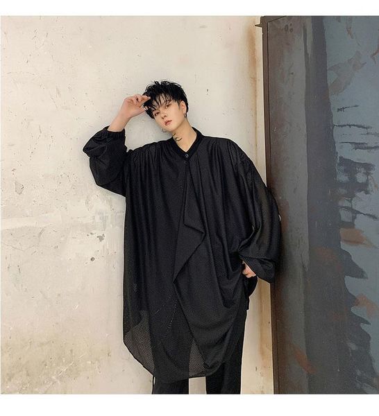 men's casual shirts men long sleeve pleated loose mesh shirt male women gothic streetwear style stage clothing, White;black
men's casual shirts men long sleeve pleated loose mesh shirt male women gothic streetwear style stage clothing, White;black