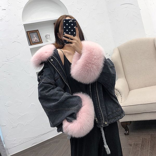 rf2084b fur natural real with cuffs lining and collar rex rabbit winter women's jeans denim jacket fox coat upxbn, Black
rf2084b fur natural real with cuffs lining and collar rex rabbit winter women's jeans denim jacket fox coat upxbn, Black