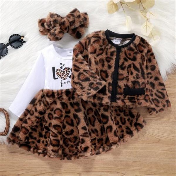3pcs spring autumn kids baby girls clothes set letter print long sleeve dress fashion leopard coat headband infant toddler girl clothing, White 
3pcs spring autumn kids baby girls clothes set letter print long sleeve dress fashion leopard coat headband infant toddler girl clothing, White