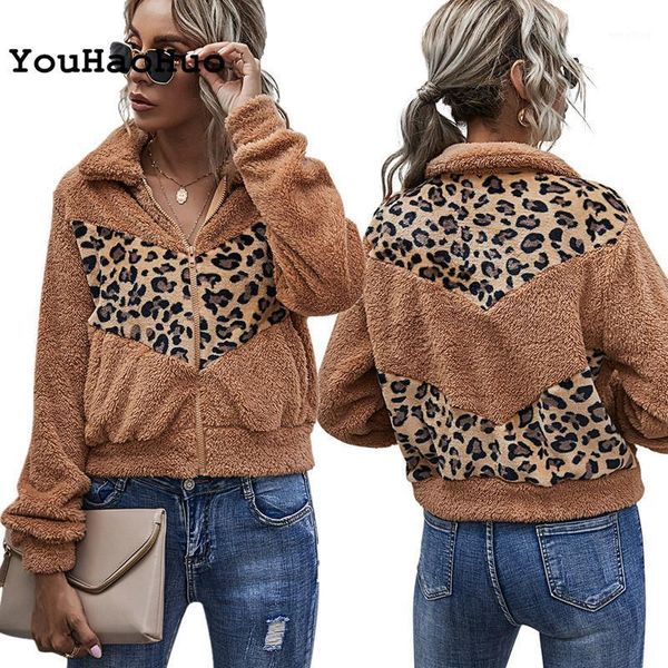 faux plush leopard print splicing women's jacket autumn casual lapel long sleeves pocket teddy hair short coat ladies street, Black
faux plush leopard print splicing women's jacket autumn casual lapel long sleeves pocket teddy hair short coat ladies street, Black