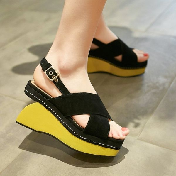 2021 new fashion see wedged black high shoes woman sandals 39 5pny