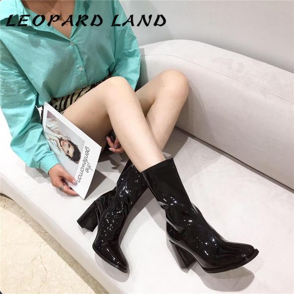 leopard land women's boots 2020 high heel chunky side zipper ankle mid calf pu square heels boots -5551-1, Black 
leopard land women's boots 2020 high heel chunky side zipper ankle mid calf pu square heels boots -5551-1, Black