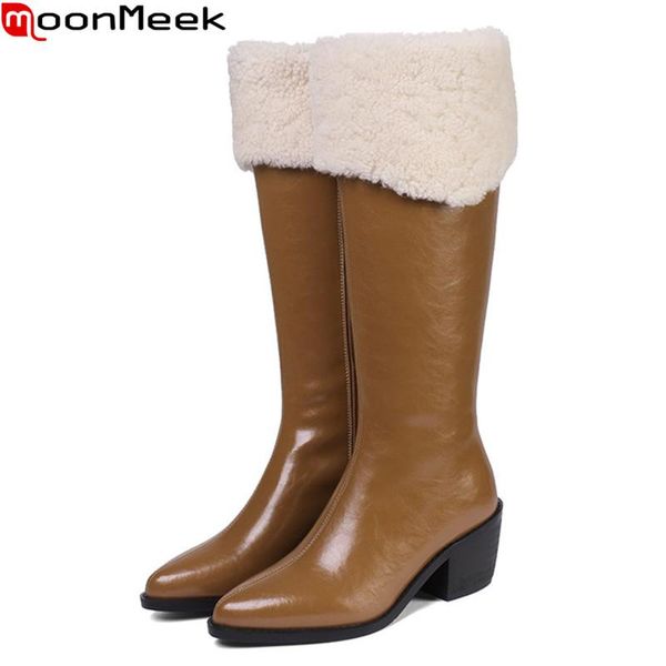 boots moonmeek 2021 arrival women genuine leather knee high thick heels pointed toe keep warm winter, Black
boots moonmeek 2021 arrival women genuine leather knee high thick heels pointed toe keep warm winter, Black