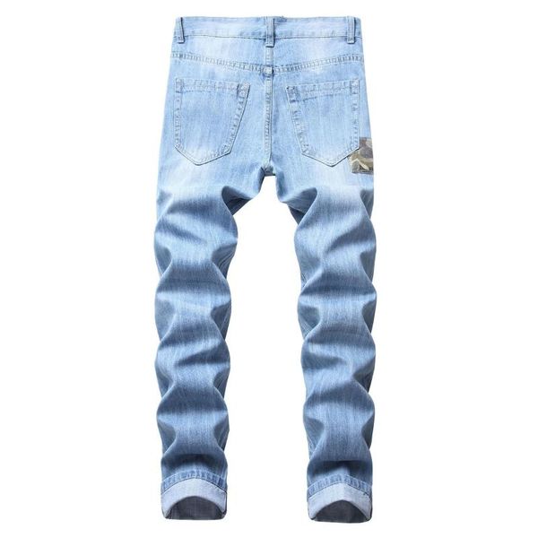 men's jeans 2c foreign trade european and american wear hole slim straight tube paster light blue washed amazon pants
men's jeans 2c foreign trade european and american wear hole slim straight tube paster light blue washed amazon pants
