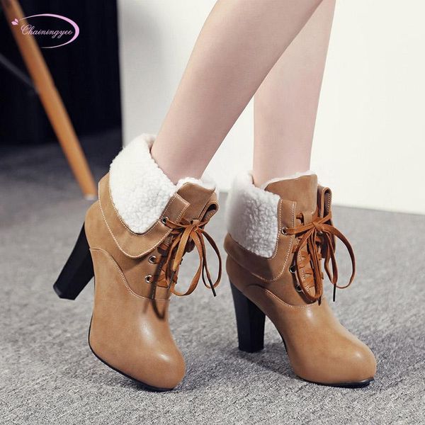 chinese casual style comfortable round toe winter warm snow boots fashion lace-up high heel thick ankle boots women's shoes, Black 
chinese casual style comfortable round toe winter warm snow boots fashion lace-up high heel thick ankle boots women's shoes, Black