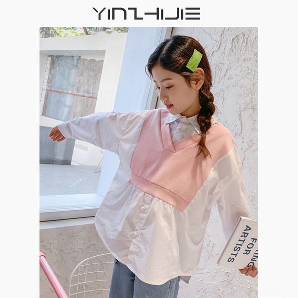 big girl's fake two pieces of medium length splicing t-shirt and sweater spring clothes new korean style 12-15 sweatert-shirt sweaterye, Blue
big girl's fake two pieces of medium length splicing t-shirt and sweater spring clothes new korean style 12-15 sweatert-shirt sweaterye, Blue