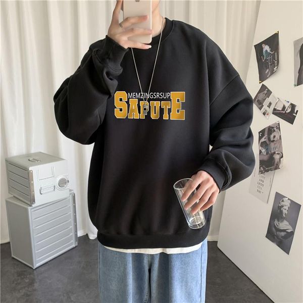 letter plus fleece loose sweatshirt men casual fashion o-neck autumn winter print high street male pullover vintage man coat, Black
letter plus fleece loose sweatshirt men casual fashion o-neck autumn winter print high street male pullover vintage man coat, Black