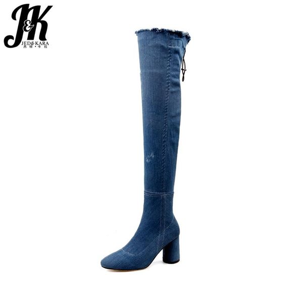 jk big size 33-43 high heels ladies boots zipper sewing denim over the knee round toe footwear holed spring fashion women shoes, Black
jk big size 33-43 high heels ladies boots zipper sewing denim over the knee round toe footwear holed spring fashion women shoes, Black