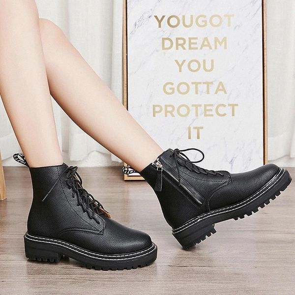 winter boots for women pu leather warm plush ankle boots patchwork motorcycle zipper rubber lace-up female shoes #n20a, Black
winter boots for women pu leather warm plush ankle boots patchwork motorcycle zipper rubber lace-up female shoes #n20a, Black