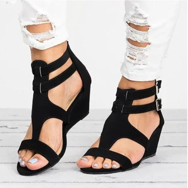 sandals summer women high heel wedges shoes for flock gladiator buckle strap fashion casual ladies plus size 35-43, Black
sandals summer women high heel wedges shoes for flock gladiator buckle strap fashion casual ladies plus size 35-43, Black